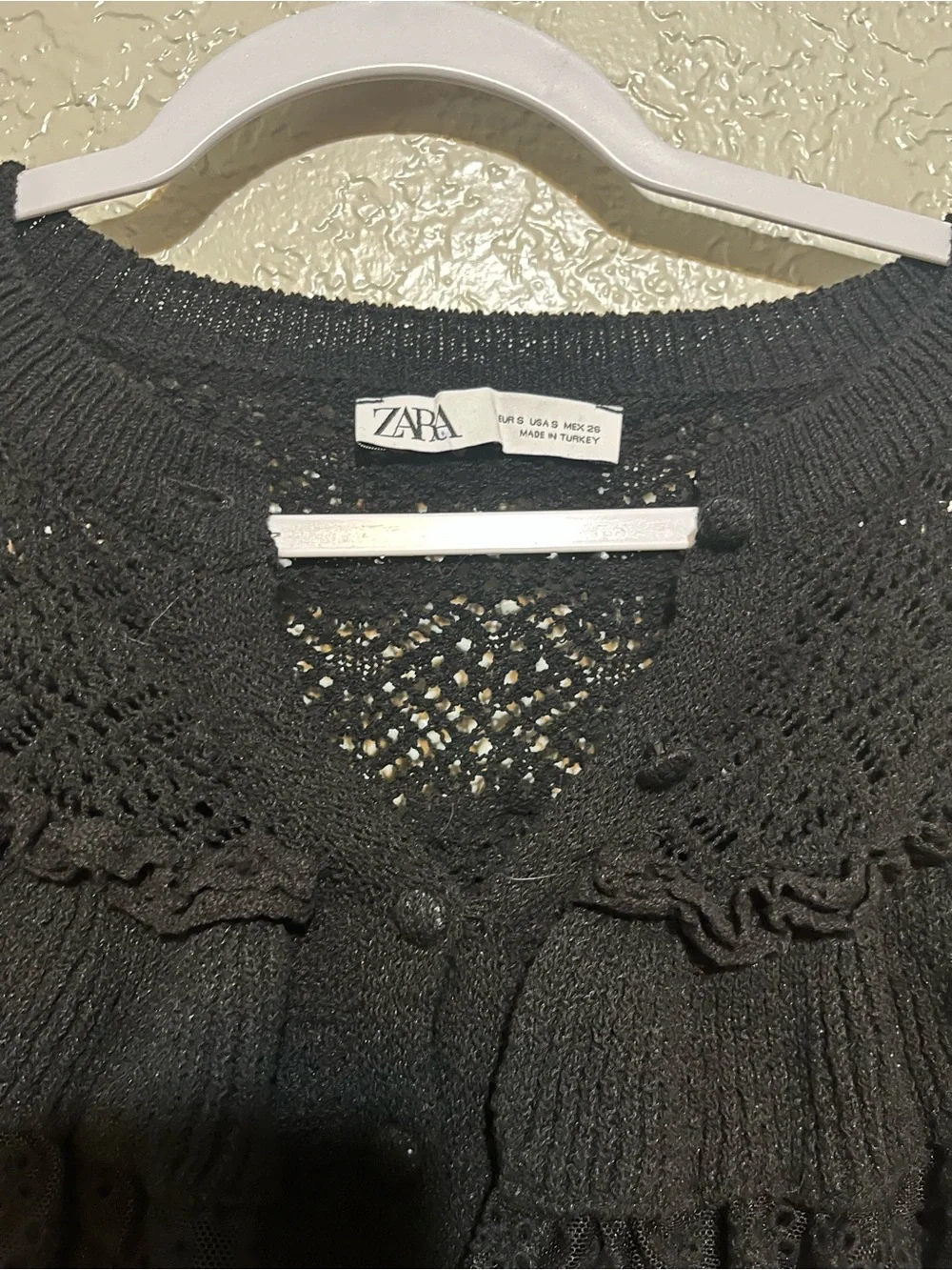 Zara Mixed Ruffle Knit Cardigan Top Black Size Small